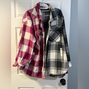 (2) - Plaid Women's Shacket - Red/ Pink and Black - XXL